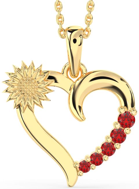 Ruby Gold Heart Sunflower Necklace