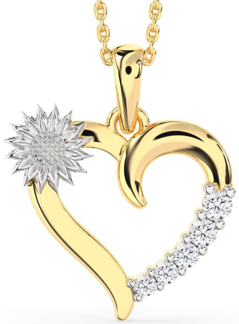 Diamond Platinum & Yellow Gold Heart Sunflower Necklace