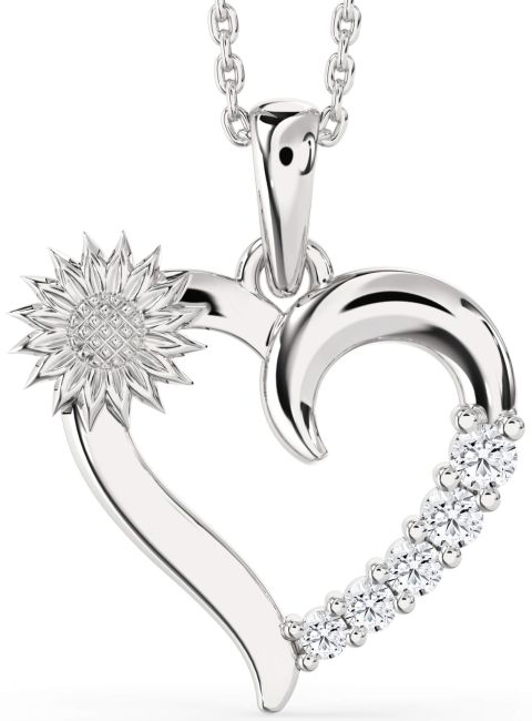 Diamond Silver Heart Sunflower Necklace