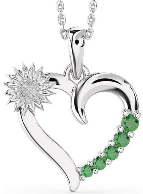 Emerald Silver Heart Sunflower Necklace