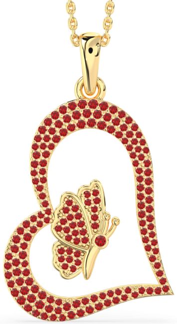 Large Ruby Gold Silver Heart Butterfly Necklace