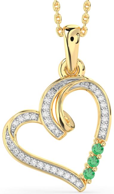 Diamond Emerald Gold Heart Necklace