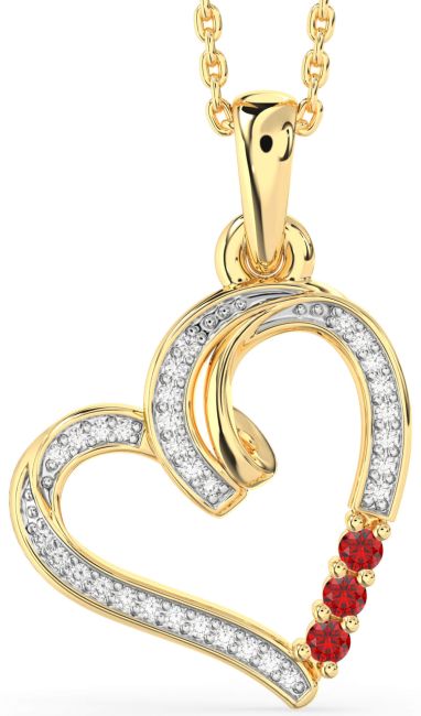 Diamond Ruby Gold Heart Necklace