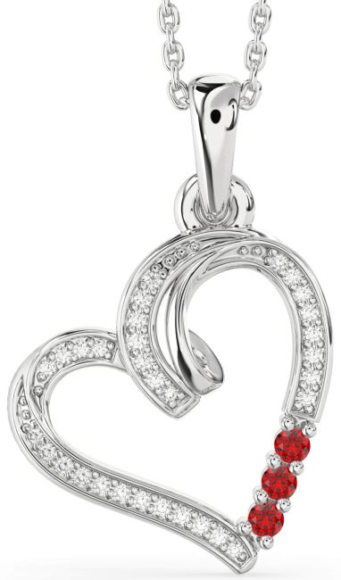 Diamond Ruby Silver Heart Necklace
