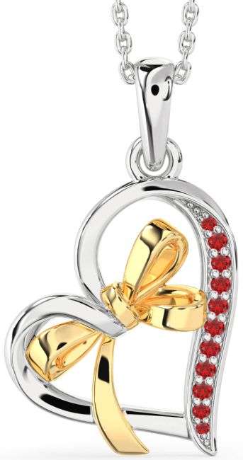 Ruby Gold Silver Heart Bow Necklace