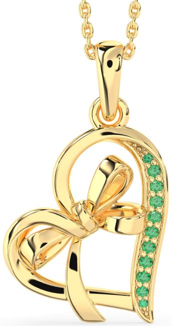 Emerald Gold Heart Bow Necklace