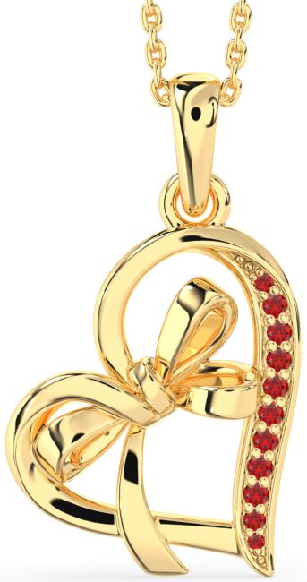 Ruby Gold Heart Bow Necklace