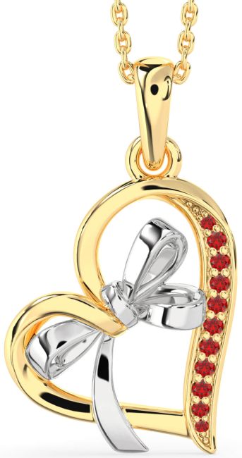 Ruby Gold Silver Heart Bow Necklace