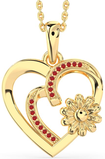 Ruby Gold Heart Flower Necklace