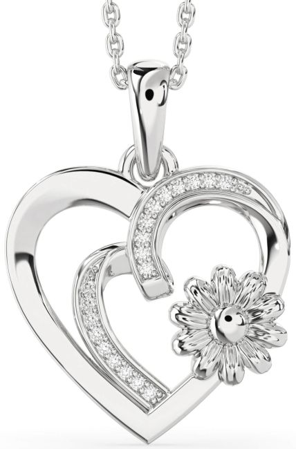 Diamond White Gold Heart Flower Necklace