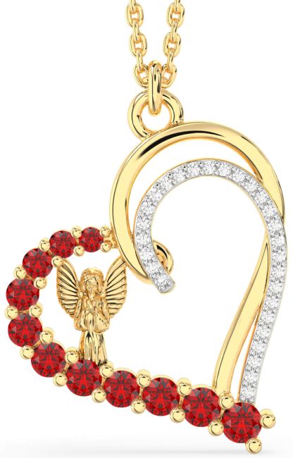 Ruby Gold Heart Angel Necklace