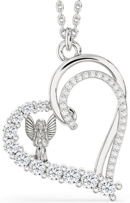 Diamond White Gold Heart Angel Necklace