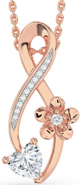 Diamond Rose Gold Silver Infinity Heart Flower Necklace