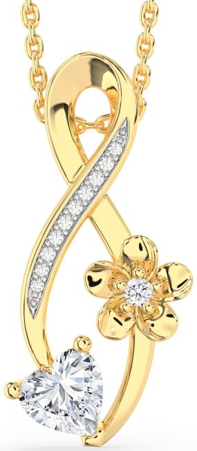 Diamond Gold Infinity Heart Flower Necklace