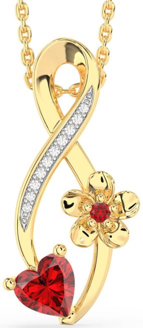 Diamond Ruby Gold Silver Infinity Heart Flower Necklace