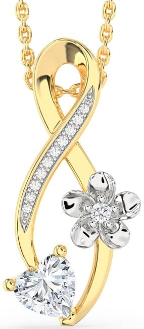 Diamond White Yellow Gold Infinity Heart Flower Necklace