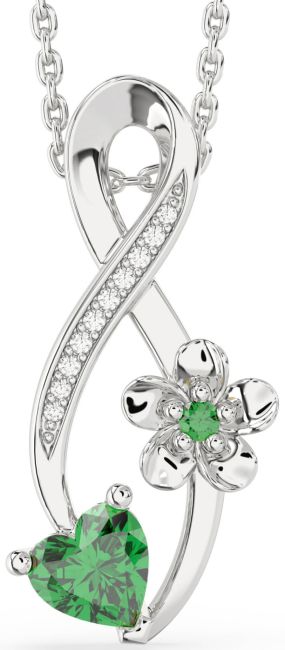 Diamond Emerald Silver Infinity Heart Flower Necklace