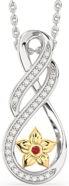 Diamond Ruby Gold Silver Infinity Flower Necklace