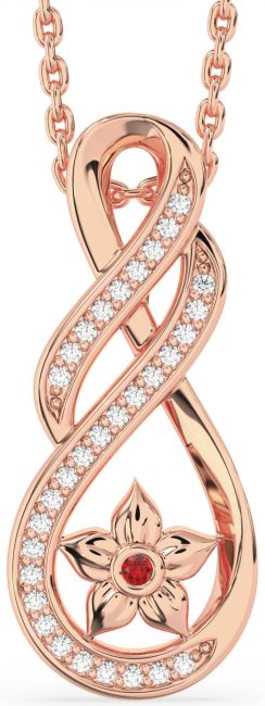 Diamond Ruby Rose Gold Infinity Flower Necklace