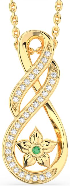 Diamond Emerald Gold Infinity Flower Necklace
