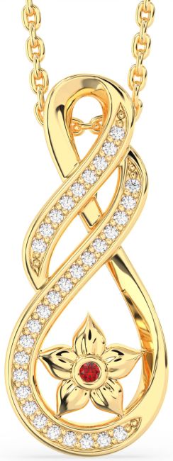 Diamond Ruby Gold Infinity Flower Necklace