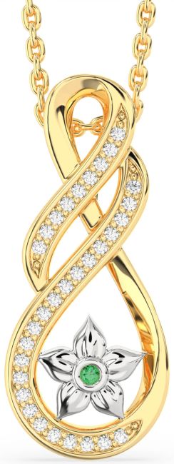 Diamond Emerald Gold Silver Infinity Flower Necklace