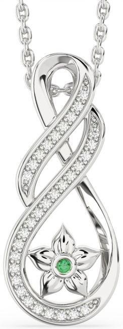 Diamond Emerald Silver Infinity Flower Necklace