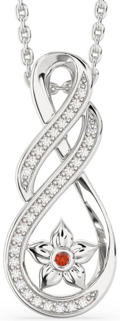 Diamond Fire Opal Silver Infinity Flower Necklace
