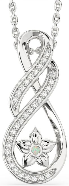 Diamond Opal Silver Infinity Flower Necklace