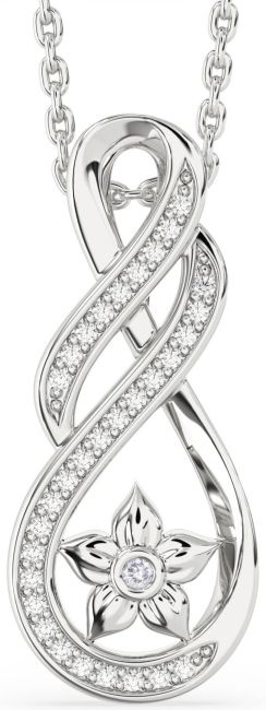 Salt & Pepper Diamond Silver Infinity Flower Necklace