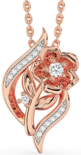Diamond Rose Gold Silver Flower Necklace