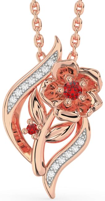 Diamond Ruby Rose Gold Flower Necklace