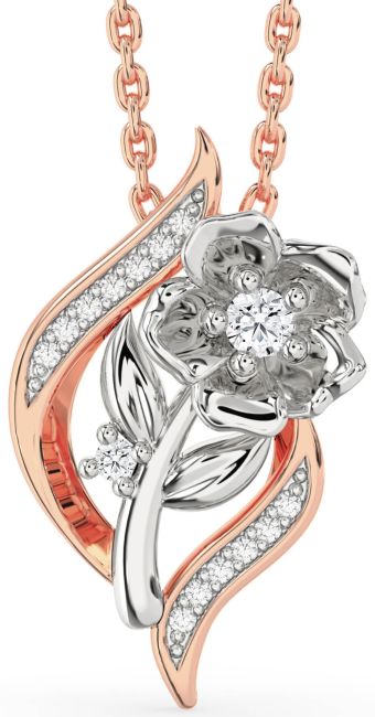 Diamond Platinum & Rose Gold Flower Necklace