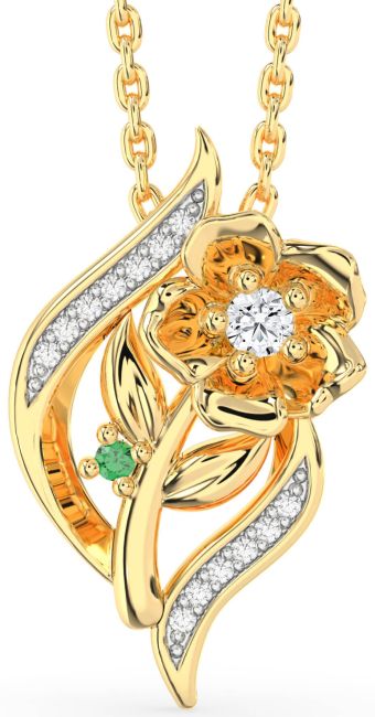 Emerald & Diamond Gold Flower Necklace