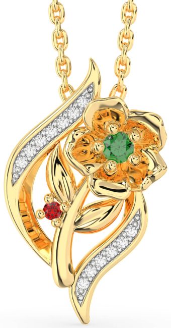 Diamond Emerald & Ruby Gold Flower Necklace