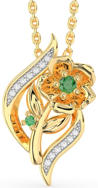 Diamond Emerald Gold Flower Necklace