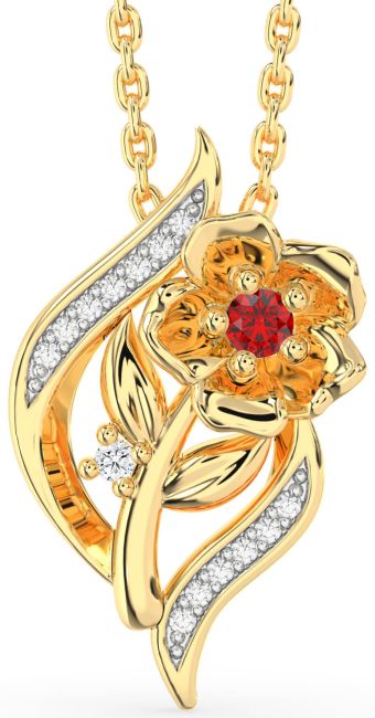 Diamond & Ruby Gold Flower Necklace