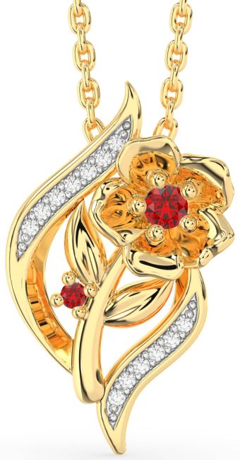 Diamond Ruby Gold Flower Necklace