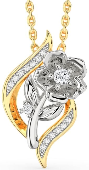 Diamond White Yellow Gold Flower Necklace