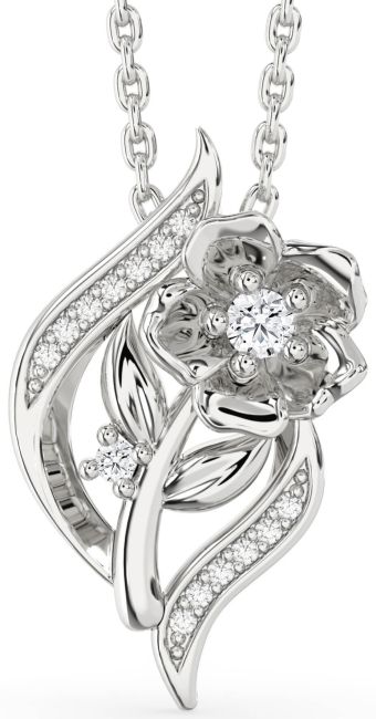 Diamond White Gold Flower Necklace