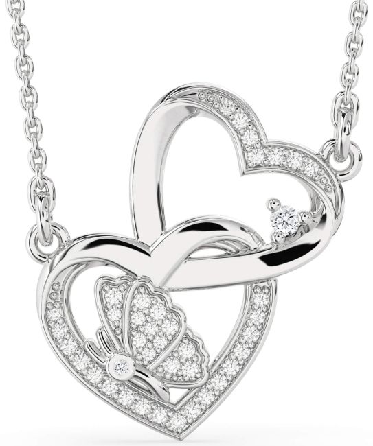 Diamond White Gold Heart Butterfly Necklace