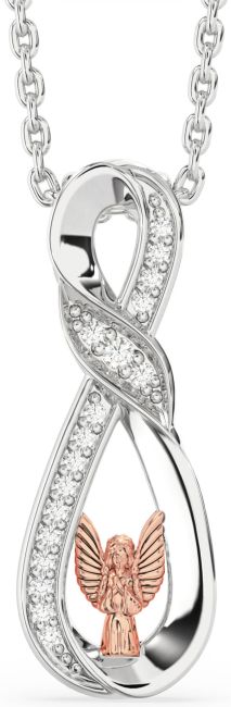 Diamond Silver & 10K Rose Gold Infinity Angel Necklace