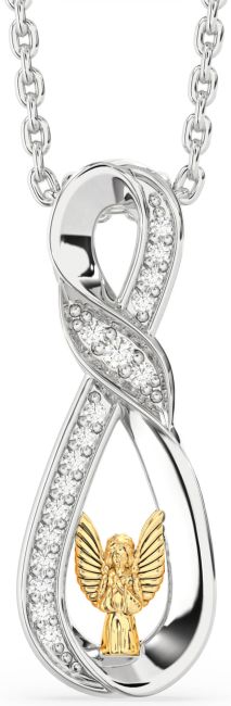 Diamond White Yellow Gold Infinity Angel Necklace