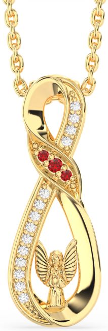 Diamond Ruby Gold Infinity Angel Necklace