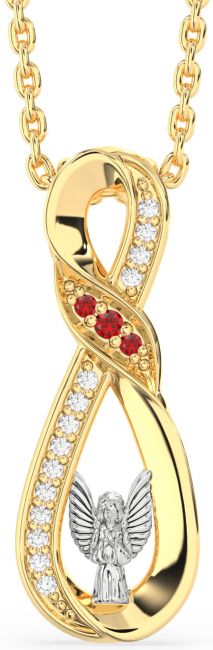 Diamond Ruby Gold Silver Infinity Angel Necklace