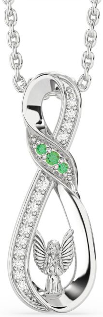 Diamond Emerald Silver Infinity Angel Necklace