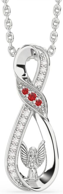 Diamond Ruby Silver Infinity Angel Necklace