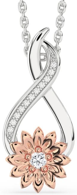 Diamond Rose Gold Silver Infinity Sunflower Necklace