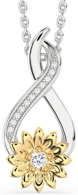 Diamond Silver & 10K gold Infinity Sunflower Necklace