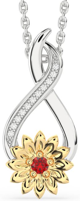Diamond Ruby Gold Silver Infinity Sunflower Necklace